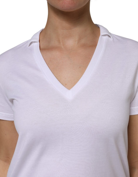 Dolce & Gabbana White V-Neck Cotton Short Sleeves T-shirt