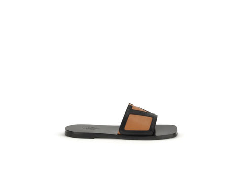Valentino Garavani Black Calf Leather Bos Taurus Flat Sandals