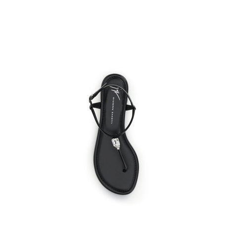 Giuseppe Zanotti Black Calf Leather Bos Taurus Flat Sandals