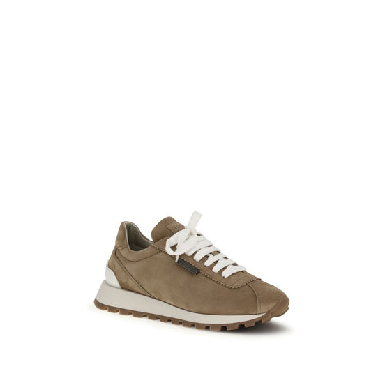Brunello Cucinelli Beige Calf Leather Bos Taurus Platform Sneakers