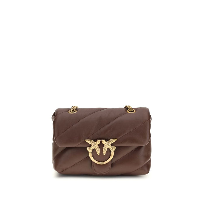 PINKO Love mini Puff Brown Leather Shoulder Bag