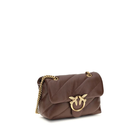 PINKO Love mini Puff Brown Leather Shoulder Bag