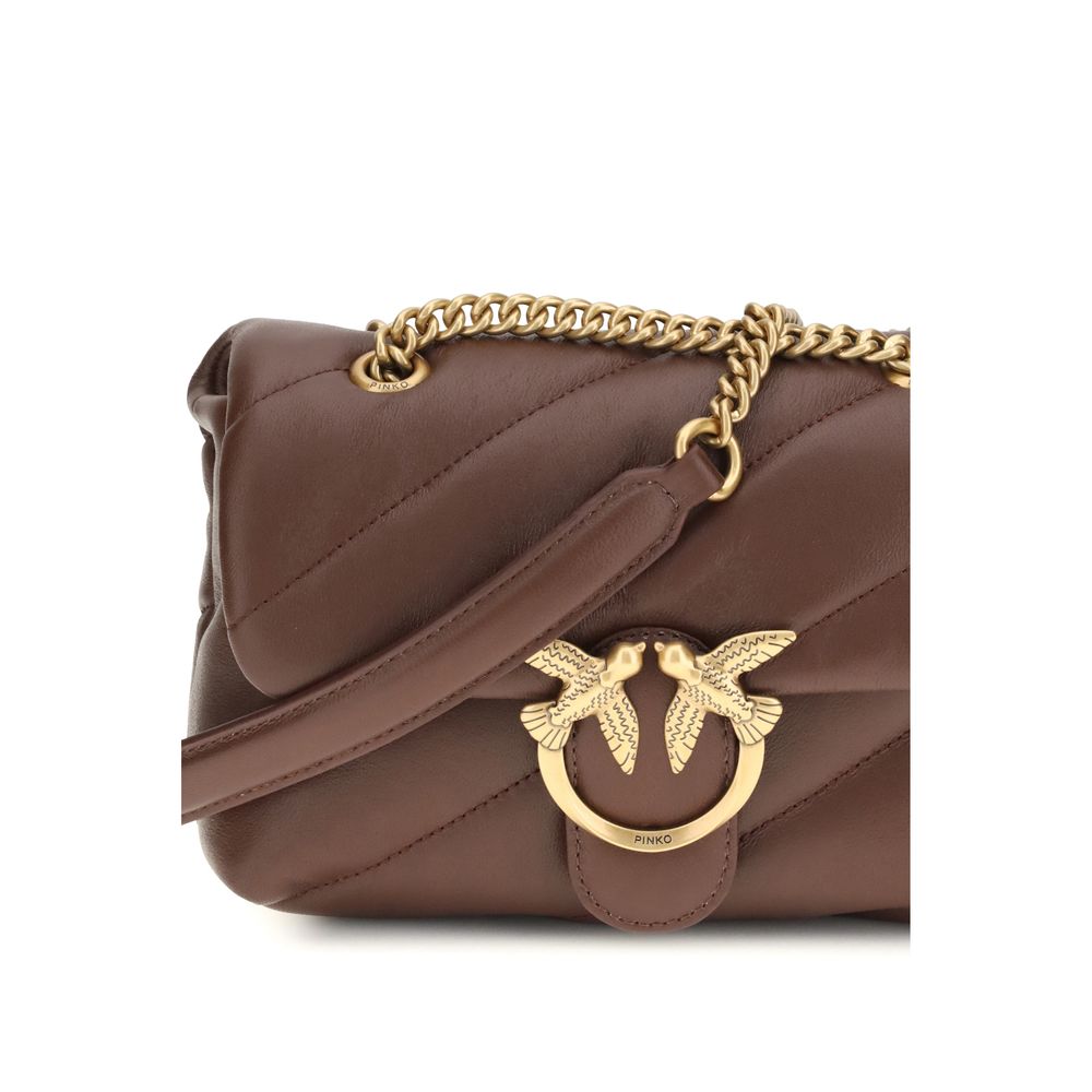 PINKO Love mini Puff Brown Leather Shoulder Bag