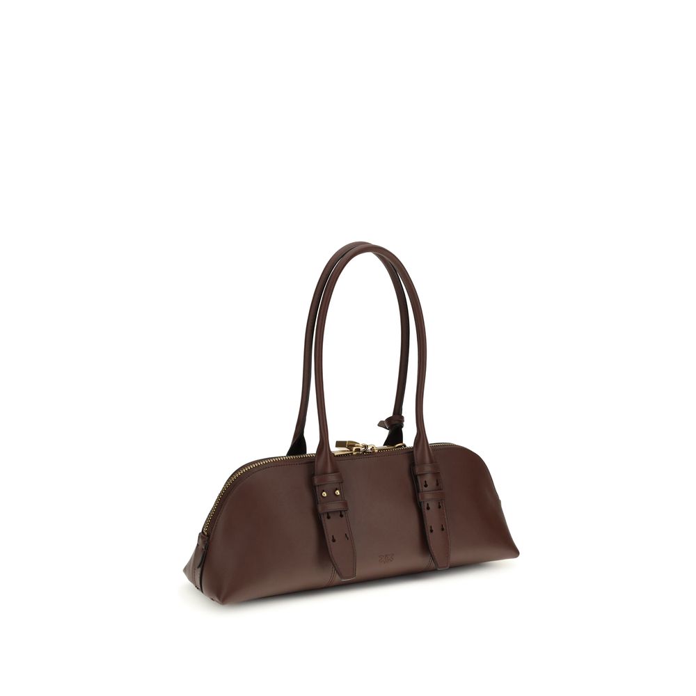 PINKO Brown Calf Leather Bos Taurus Shoulder Bag