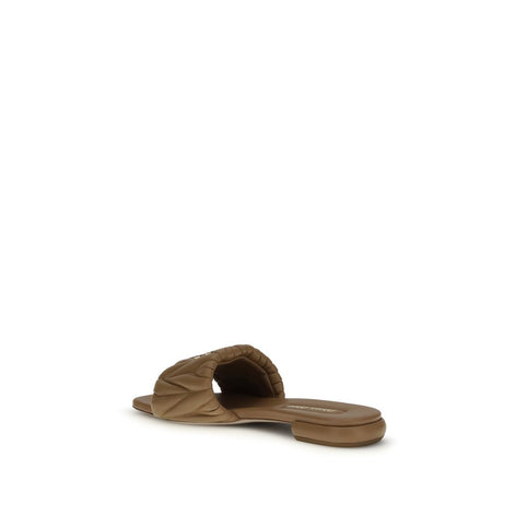 Miu Miu Beige Calf Leather Bos Taurus Flat Sandals