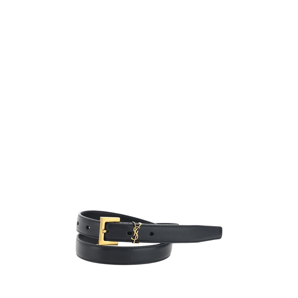 Saint Laurent Black Leather Thin Belt