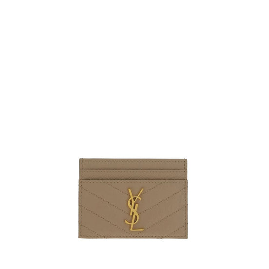 Saint Laurent Cassandre Card Beige Leather Wallet