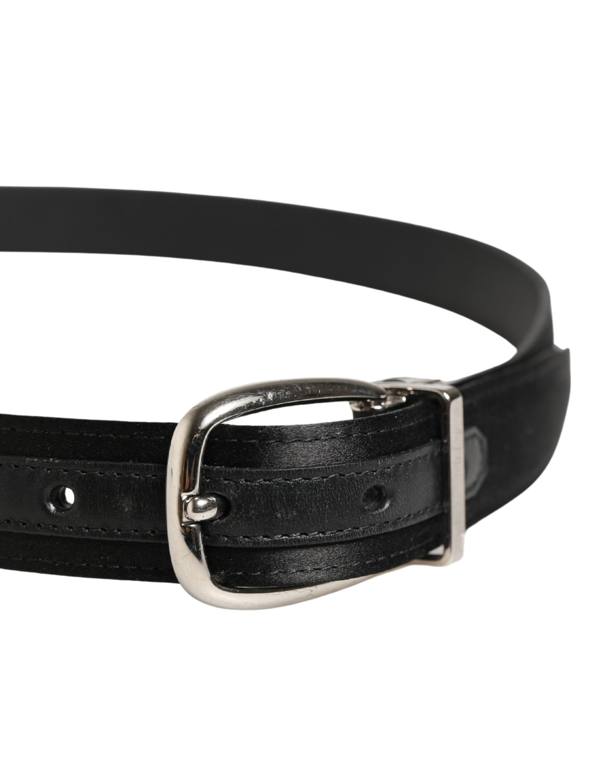 Dolce & Gabbana Men Black Classic Leather Metal Buckle Belt