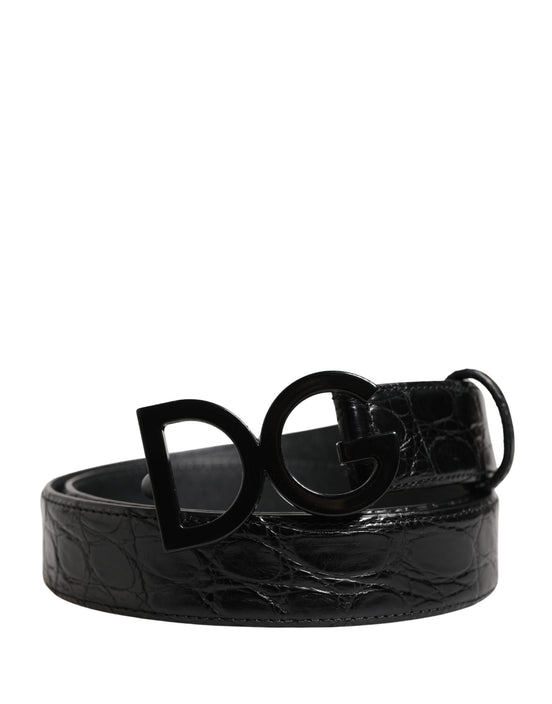 Dolce & Gabbana Men Black Exotic Leather Logo Buckle Belt