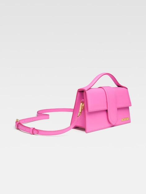 Jacquemus large Bambino Neon Pink Leather Handbag