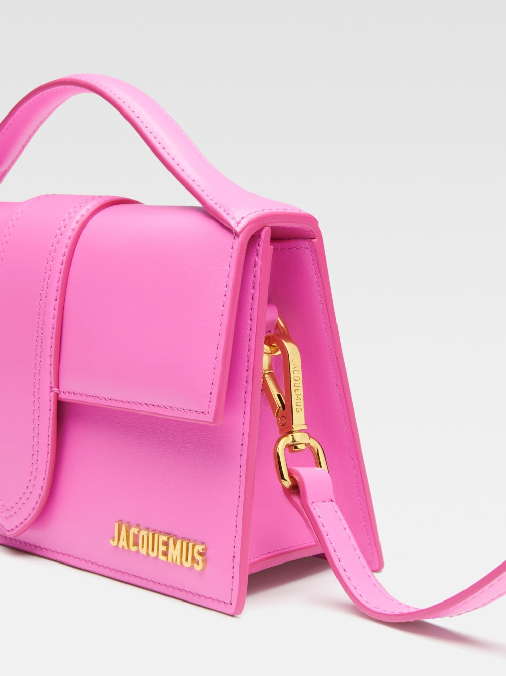 Jacquemus large Bambino Neon Pink Leather Handbag