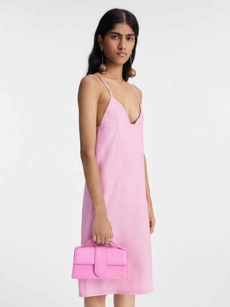 Jacquemus large Bambino Neon Pink Leather Handbag