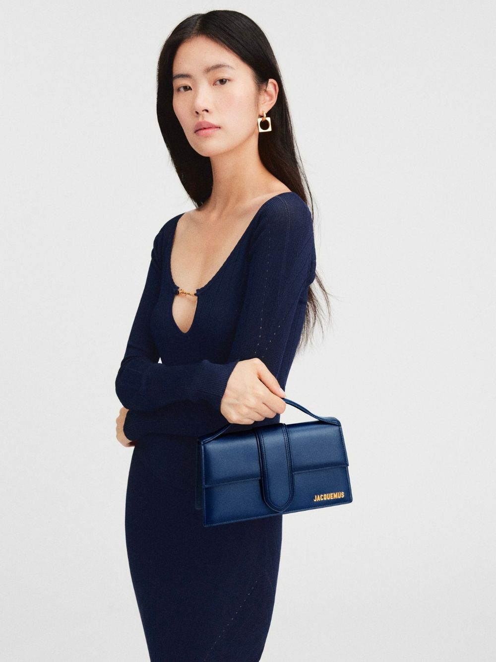 Jacquemus large Bambino Dark NavyLeather Handbag