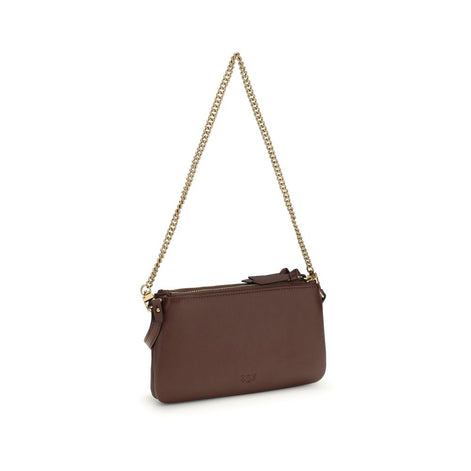 PINKO Brown Calf Leather Bos Taurus Shoulder Bag