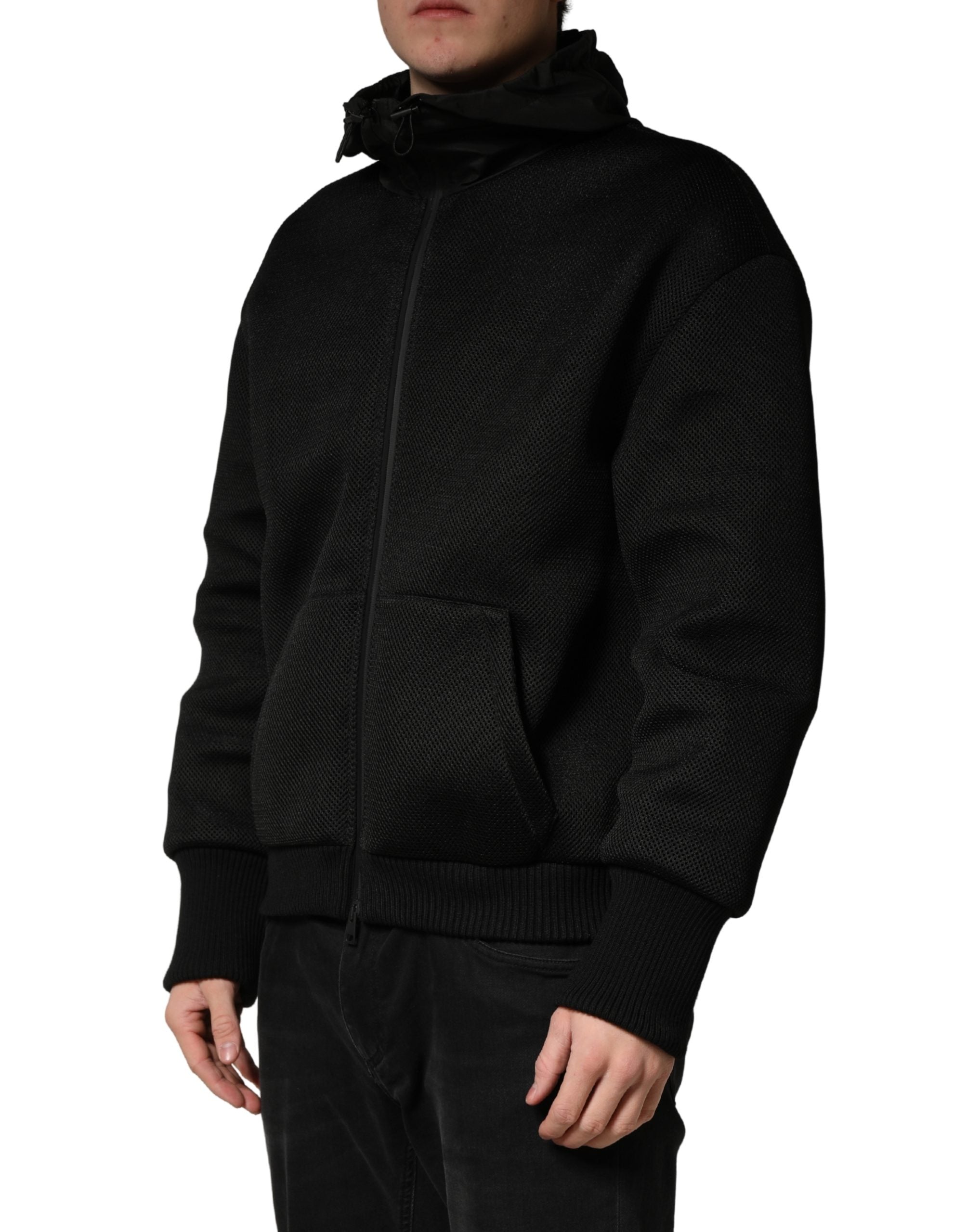 Dolce & Gabbana Men Black Hooded Full Zip Bomber Jacket