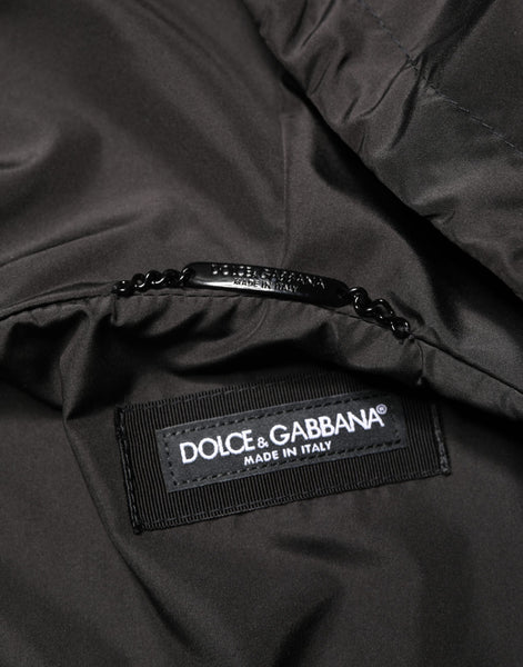 Dolce & Gabbana Men Black Hooded Full Zip Bomber Jacket