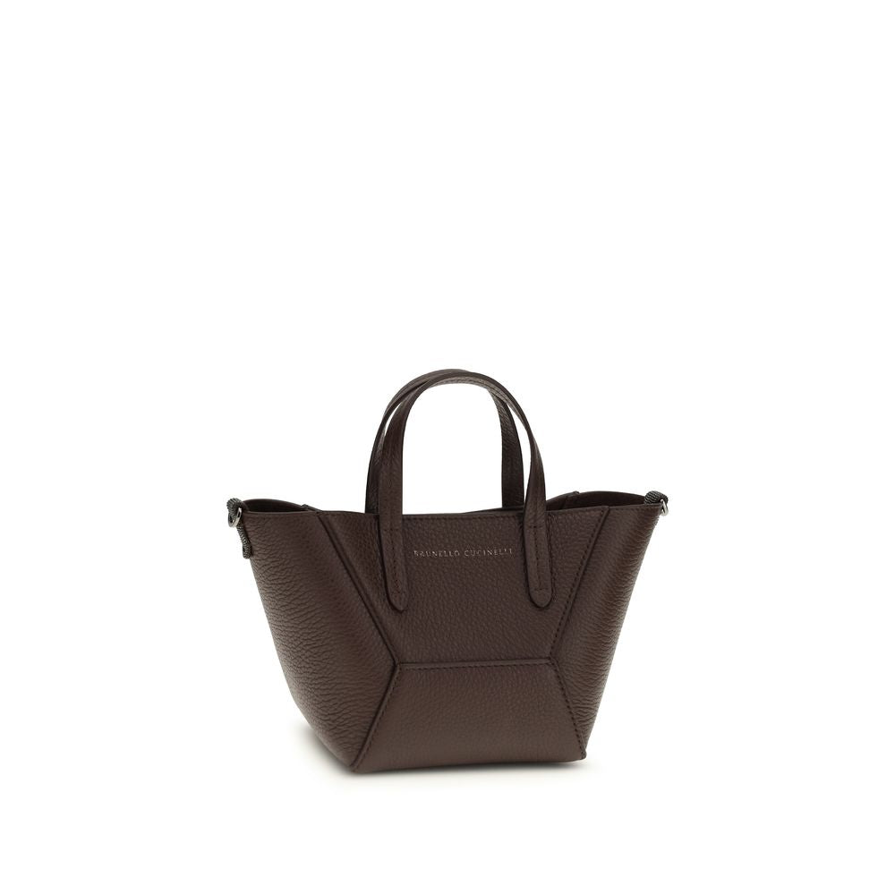 Brunello Cucinelli Bordeaux Calf Leather Bos Taurus Shoulder Bag