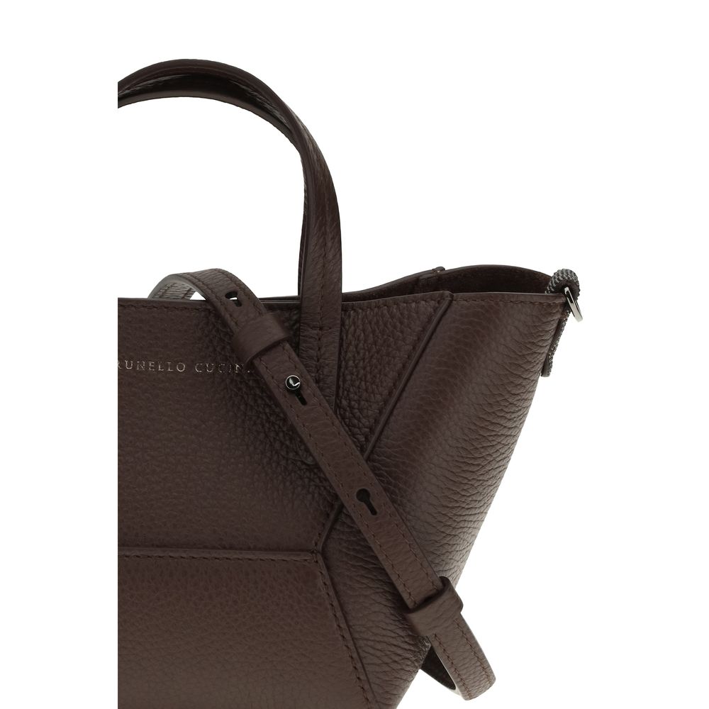 Brunello Cucinelli Bordeaux Calf Leather Bos Taurus Shoulder Bag