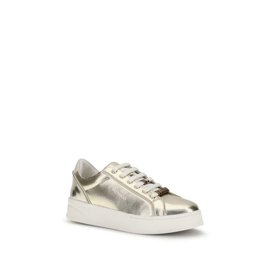 PINKO Gold Calf Leather Bos Taurus Platform Sneakers