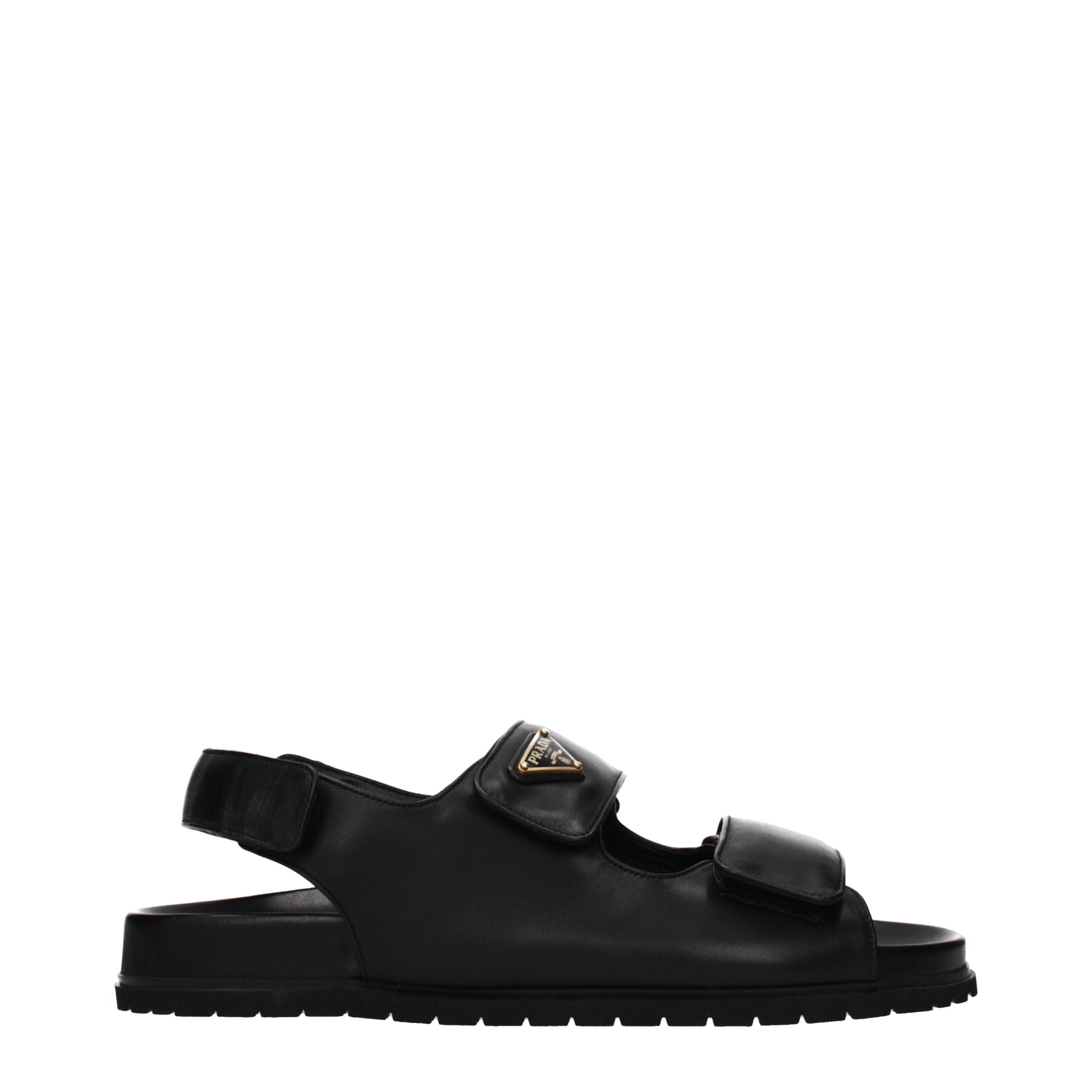 Prada Black Leather Flat Sandals