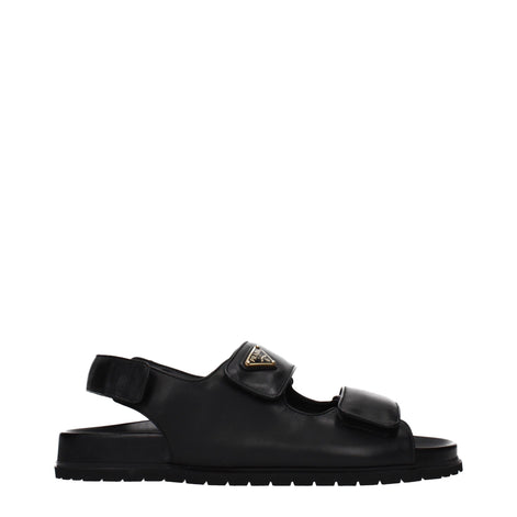 Prada Black Leather Flat Sandals