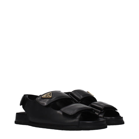 Prada Black Leather Flat Sandals