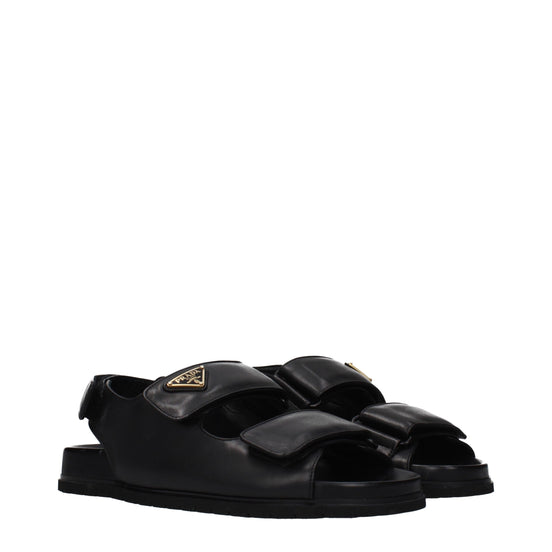 Prada Black Leather Flat Sandals