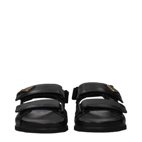 Prada Black Leather Flat Sandals