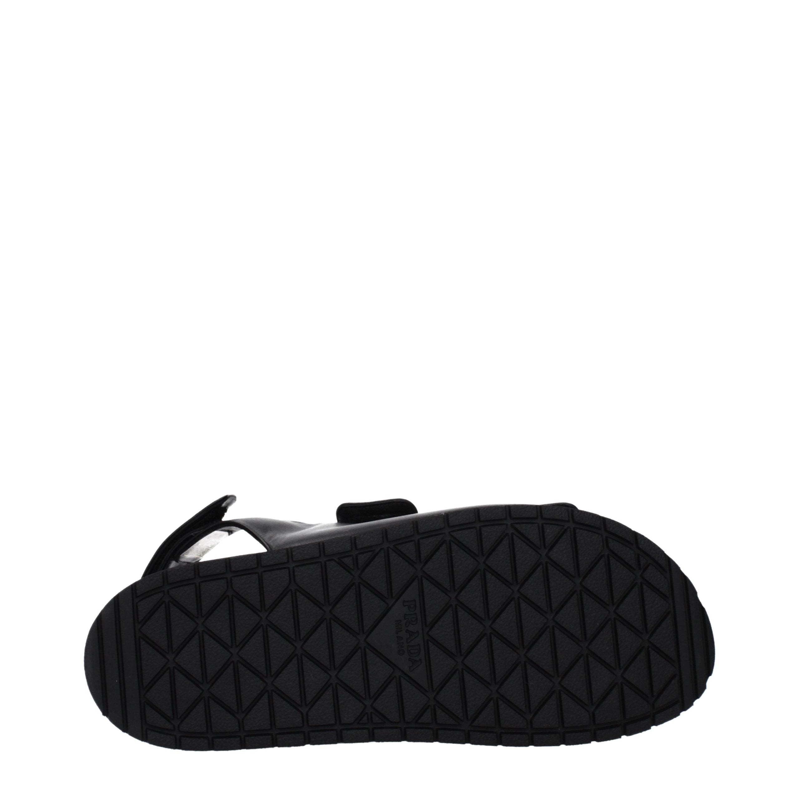 Prada Black Leather Flat Sandals