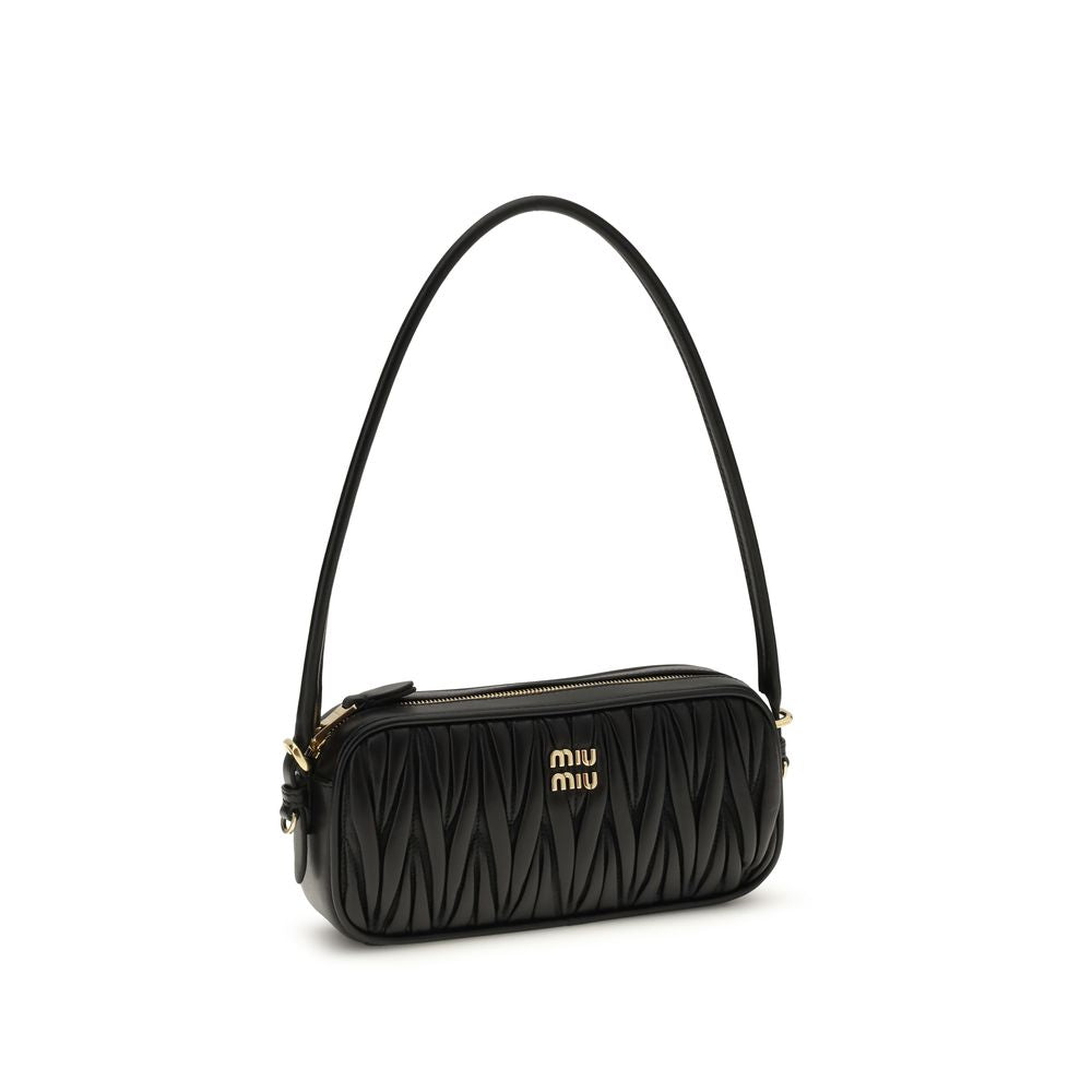 Miu Miu matelassé nappa Black Leather Shoulder Bag