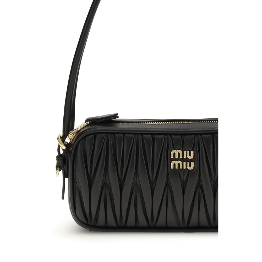 Miu Miu matelassé nappa Black Leather Shoulder Bag