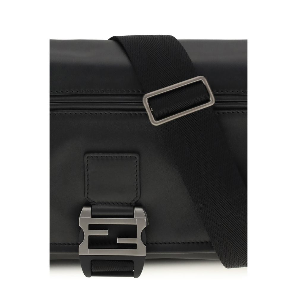 Fendi Flux Messenger Black Leather Shoulder Bag