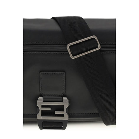 Fendi Flux Messenger Black Leather Shoulder Bag