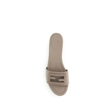 Fendi Gray Calf Leather Bos Taurus Flat Sandals