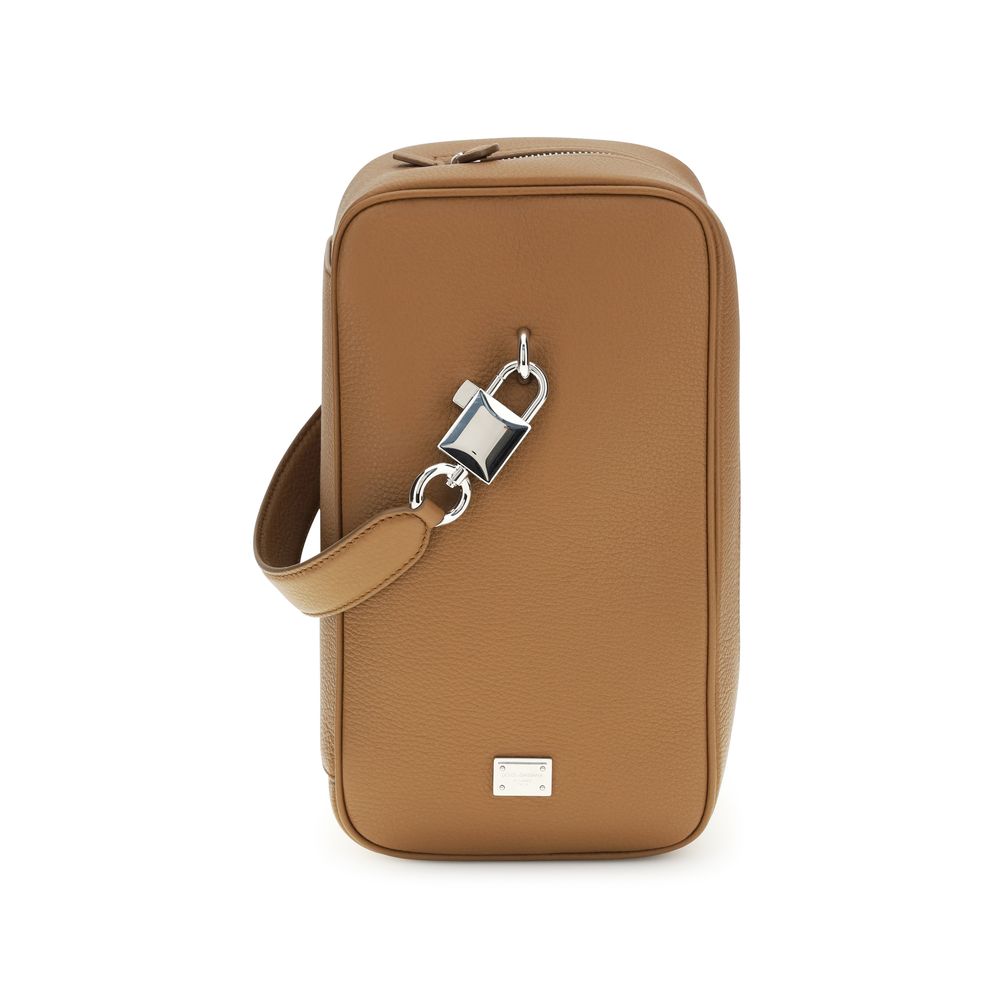 Dolce & Gabbana Lock Brown Leather Handbag