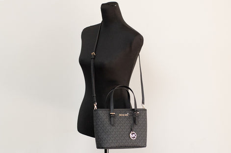 Michael Kors XS Carry All Jet Set Travel Womens Tote (BLACK SIG/GOLD)