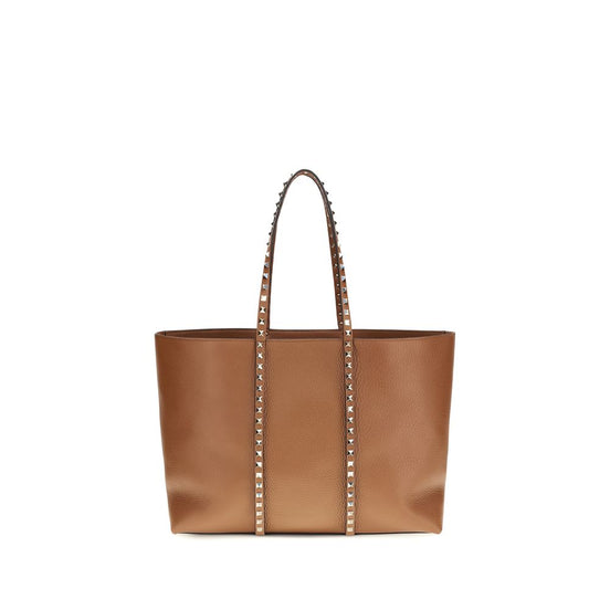 Valentino Garavani Rockstud Shopping Tote Brown Leather Shoulder Bag