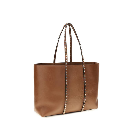 Valentino Garavani Rockstud Shopping Tote Brown Leather Shoulder Bag