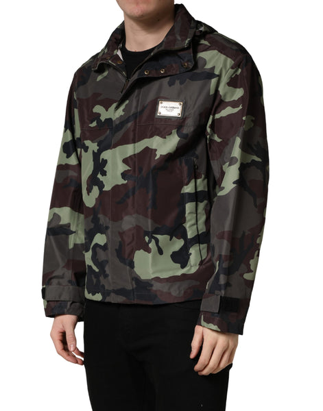Dolce & Gabbana Multicolor Camouflage Hooded Bomber Jacket