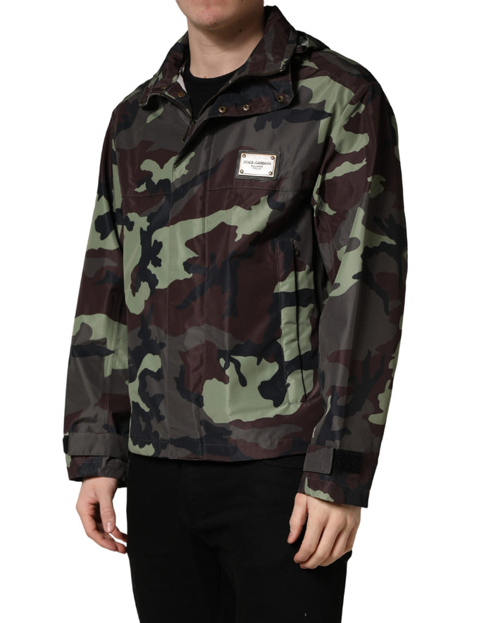 Dolce & Gabbana Multicolor Camouflage Hooded Bomber Jacket