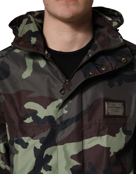 Dolce & Gabbana Multicolor Camouflage Hooded Bomber Jacket