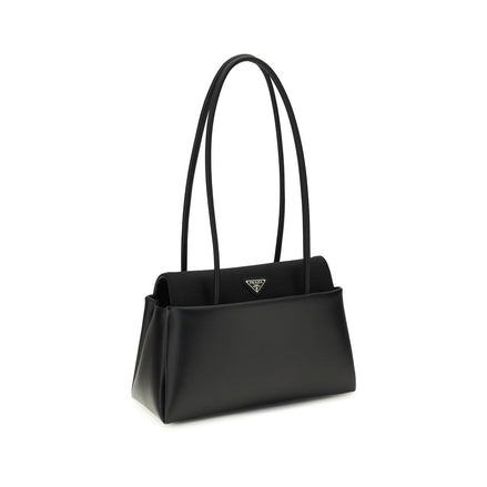 Prada Passage medium Black Leather Bag with Re-Nylon flap