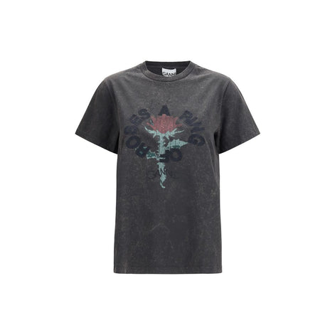 Ganni Gray Cotton T-Shirt