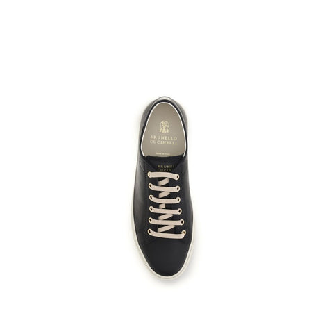 Brunello Cucinelli Black Calf Leather Bos Taurus Low Top Sneakers