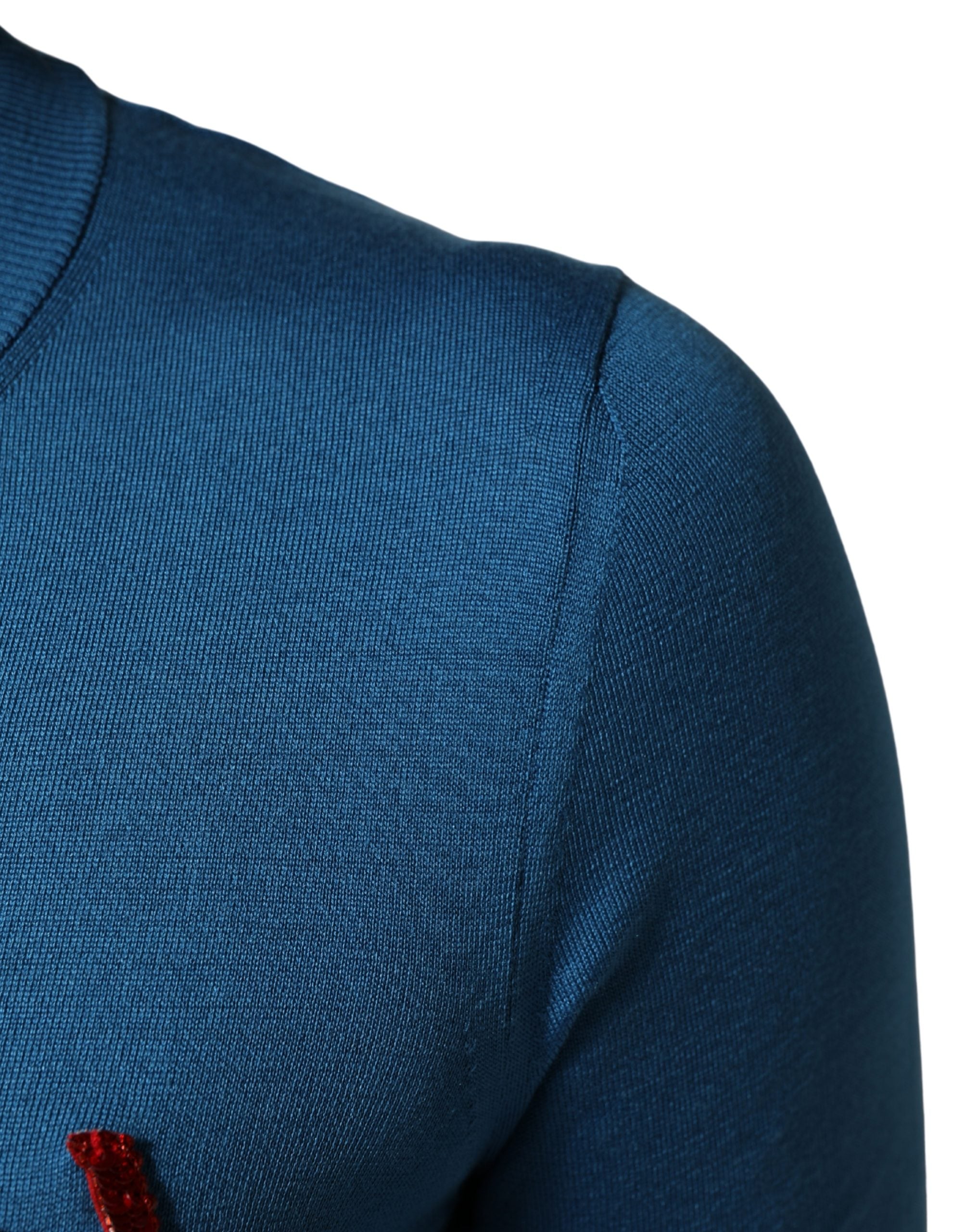 Dolce & Gabbana Blue Silk Sequined CrewNeck Pullover Sweater