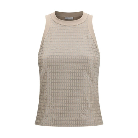 Brunello Cucinelli Beige Cotton Sleeveles T-Shirt