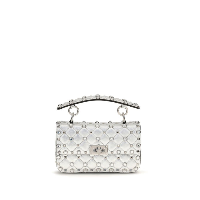 Valentino Garavani Rockstud Spike Silver Lamb Handbag