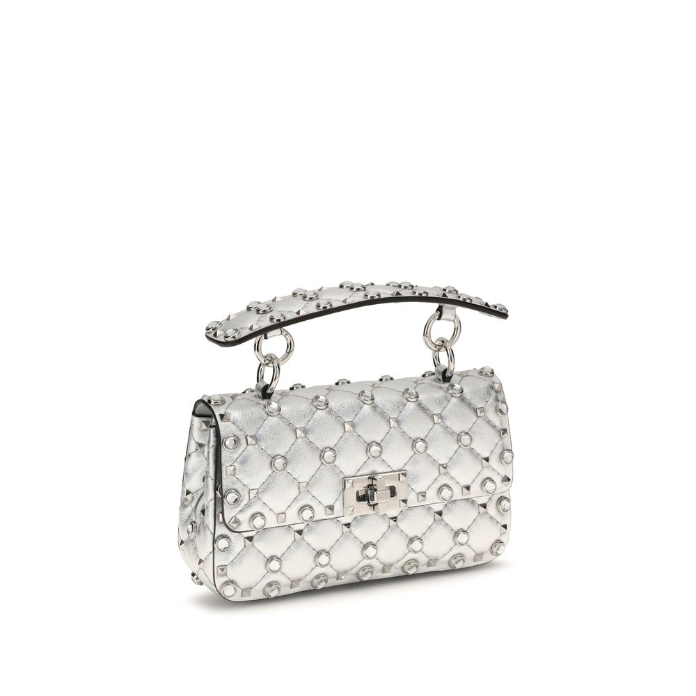 Valentino Garavani Rockstud Spike Silver Lamb Handbag