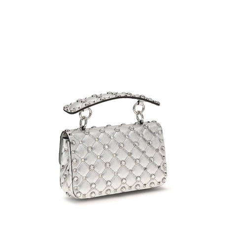 Valentino Garavani Rockstud Spike Silver Lamb Handbag