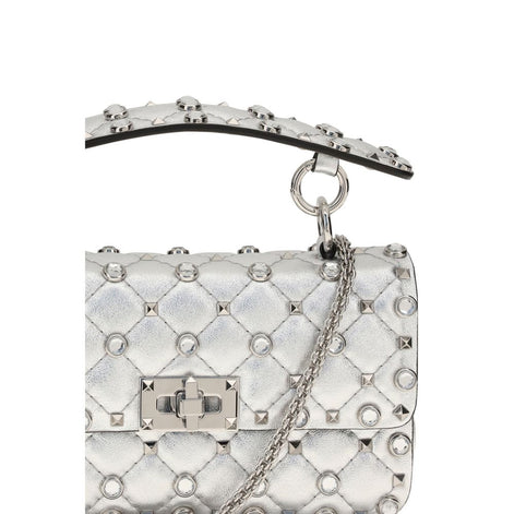 Valentino Garavani Rockstud Spike Silver Lamb Handbag
